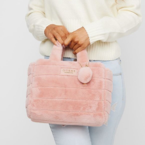 Guess | Bags | Guess Faux Fur Logo Tote In Blush Pink | Poshmark
